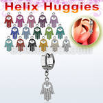 ehh668s helix huggie w a dangling small hamsa design w crystals