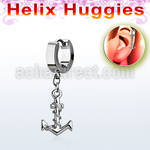 ehh699 helix huggie w a dangling plain anchor with rope design