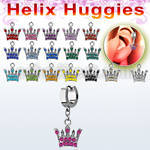 ehhcr4 helix huggie w a dangling crown design with crystals
