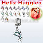 ehhdp17 steel helix huggie w crystal studded twin dolphin 