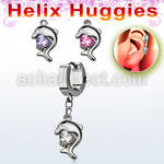 ehhz300 helix huggie w a dangling dolphin design with cz