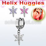ehhz349 helix huggie w a dangling dragonfly design with cz wings