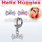 ehhz408 helix huggie w a dangling prong set cz bow