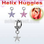 ehhz413 steel helix huggie w a dangling flower w prongset czs