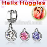 ehhz417 steel helix huggie earring w a round dangling w cz