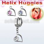 ehhz66 helix huggie w a dangling lying heart shape w round cz