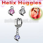 ehhz8 helix huggie w a dangling moon with a round cz stone