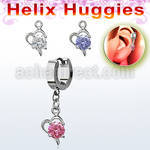 ehhz9 helix huggie w a dangling heart w a big central round cz