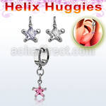 ehhzs6 steel helix huggie w a dangling w dangling 6mm star cz 