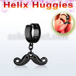 ehk518 black steel helix huggie w a dangling mustache