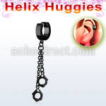 ehk652 black steel helix huggie w dangling black handcuffs