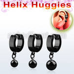 ehkbt black steel helix huggie w dangling black ball