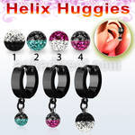 ehkfre black steel helix huggie w two color multi crystal ball
