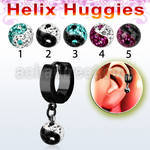 ehkfry8 black steel helix huggie w multi crystal ying yang ball