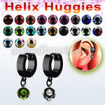 ehkmjt black stainless steel helix huggie w multi jewel ball