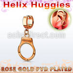 ehr765 rose gold steel helix huggie w dangling handcuff
