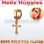 ehrcro rose gold stainless steel helix huggie w dangling cross 