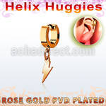 ehrlit rose gold steel helix huggie w dangling lightning symbol