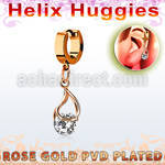 ehrz416 rose gold steel helix huggie w dangling snap fit cz 