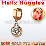 ehrz417 rose gold steel helix huggie earring w dangling w cz