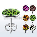 er242 pair of stainless steel earring studs with leopard logo