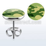er257 pair of stainless steel ear studs w camouflage logo