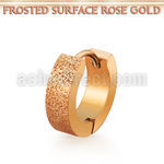 er269r rose gold steel huggies w frosted effect surface