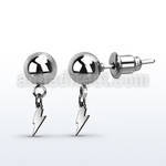 er270 316l steel ear stud w a dangling steel lightning symbol