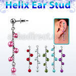 erbd10 316l steel helix ear stud ball with multi pearl chain
