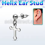 erbd14 steel ear stud w a dangling steel cross (sold per pcs)