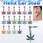 erbd577 316l steel helix ear stud ball with crystal marijuana