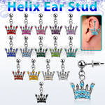erbd5 316l steel helix ear stud ball w dangling crystal crown