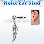 erbd653 316l steel helix ear ball stud w dangling bird wing