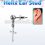erbdcrs ball shaped surgical steel helix ear stud w plain cross 