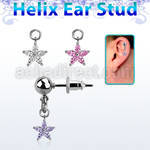 erbdz413 ball shaped steel helix ear stud w dangling cz flower