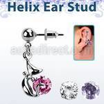 erbz378 316l steel helix ear stud ball with lady cat with cz