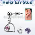erbz66 316l steel helix ear stud ball with horizontal heart
