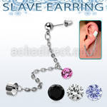 erdl13 piece of slave cuff earrings chain w round cz dangling