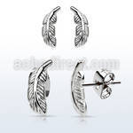 erfea pair of high polished 316l steel ear studs w feather top