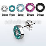 erff steel fake flesh tunnel ear stud w multi crystal rim