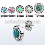 erfrdco steel fake plug ear studs w crystal rim synthetic opal