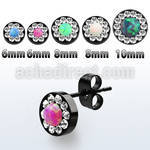 erftrdco black steel fake plug ear stud w crystal synthetic opal