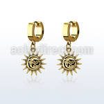 erg726 gold steel huggies earrings w a sun dangling