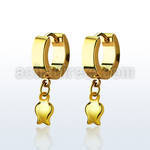 erg767 gold stainless steel huggies earrings w dangling tulip 