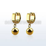 ergbt8 gold steel huggies earrings w dangling 8mm steel ball