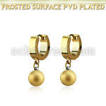 ergfot8 gold steel huggies earrings w 8mm ball w frosted effect