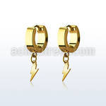 erglit gold steel huggie earring w dangling lightning symbol