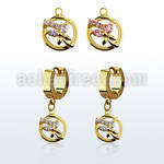 ergz520 gold steel huggies earrings w dangling circle butterfly