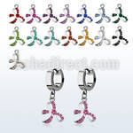 erh588 steel huggies earrings w dangling crystal studded bow