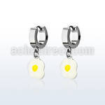 erh645a steel huggies earrings w an eggs dangling